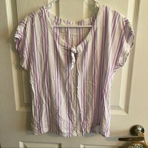 Copper Key Striped Cap Sleeve Knotted Top Women's Size Medium Purple & White